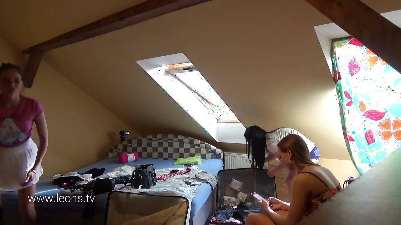 Five girls with their friend at home getting playful