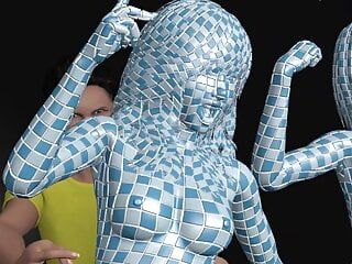 Mujer envuelta en azulejos