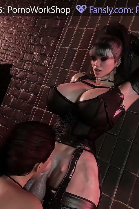 An Asian Futanari in a Leather BDSM Suit Fucks a Beautiful Asian Woman in the Mouth and Cums on Her Face.