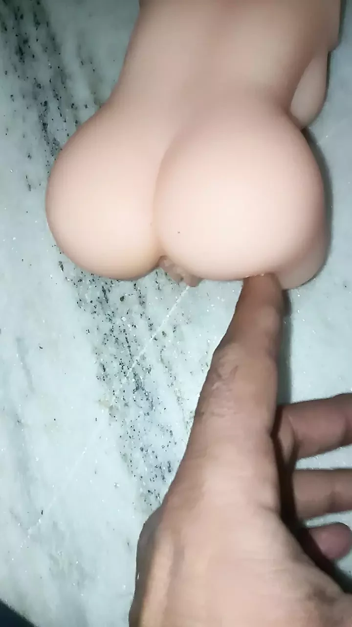 Boy play with sex doll pussy