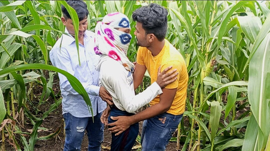 India Pooja travesti boyfrends tomó un nuevo amigo al campo de maíz de Pooja hoy y tres frenes se divierten mucho en el sexo