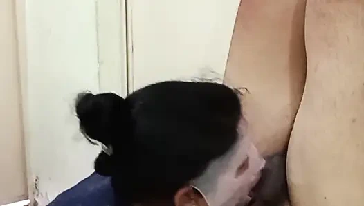 Naughty Wife Blowjob To Husband When He Doing Yoga and Cum Slowing on His Face