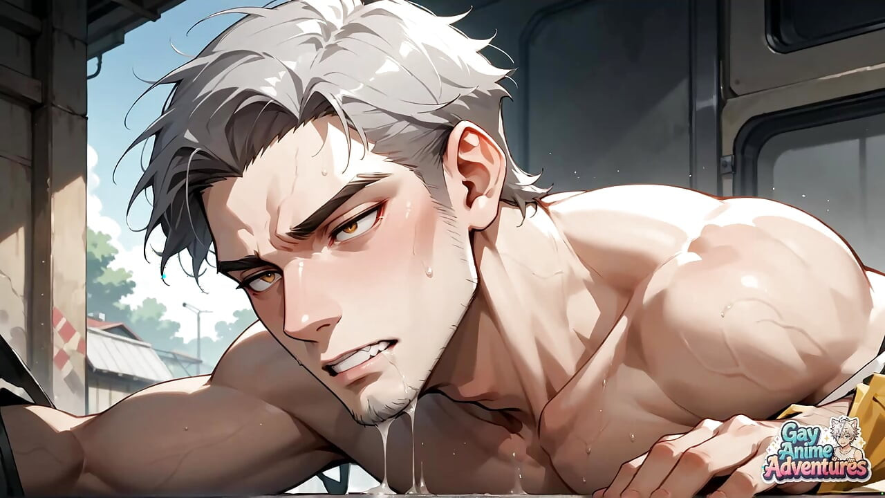 Gray-haired Muscle's Industrial Cum Show: Fantastic XXX with Naked Gay Men!