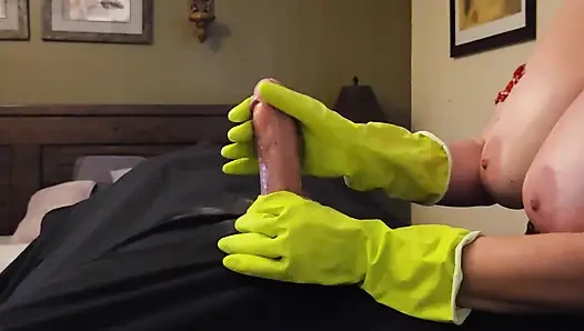 Super CLOSE UP Latex Gloves and Hot Oil POV Edging Penis Massage with HUGE CUM SHOT