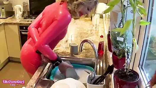 Latex Domestic Slave: Gagged, Restrained & Dripping Everywhere