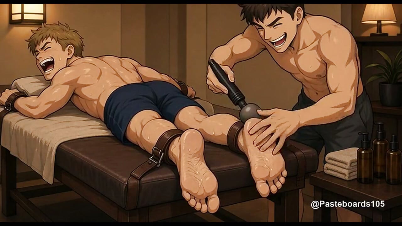 The Massage Table Tools - A Hand Massager On His Bare Soles (2D Anime)
