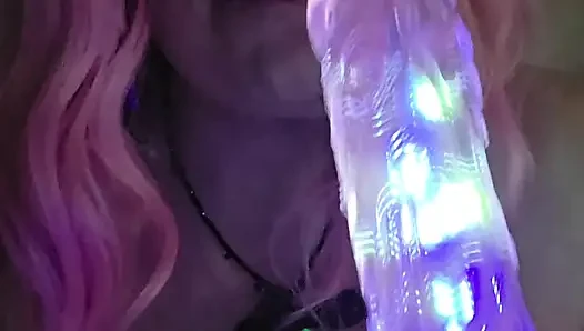 Sucking on my Lighted Dildo