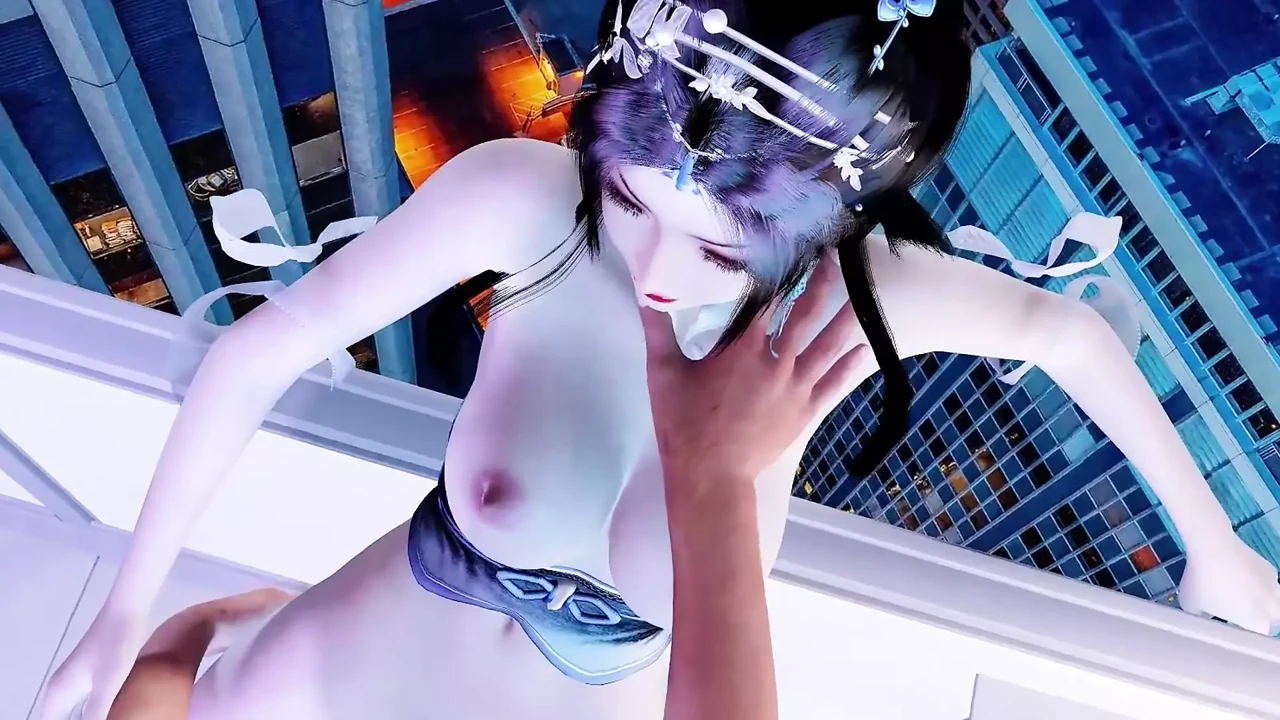 3D horny slut Asian whore wearing sexy dress have hardcore footjob sex