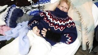 Suéter Fetiche Mohair diversão longa e grande orgasmo com algodão. Cobertor, gozada, Angora, mohair, algodão.