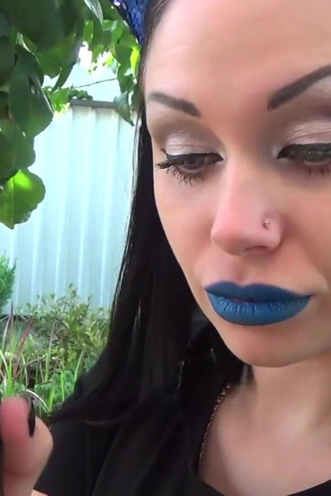 Covering Alex with blue shiny lipstick kisses all over his face outdoor! + Little tongue play!