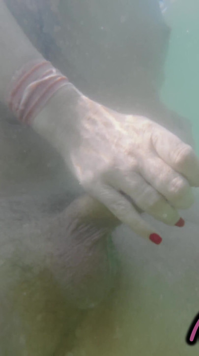 We Got Caught! My Teacher Handjobs My Cock Underwater on Nude Beach