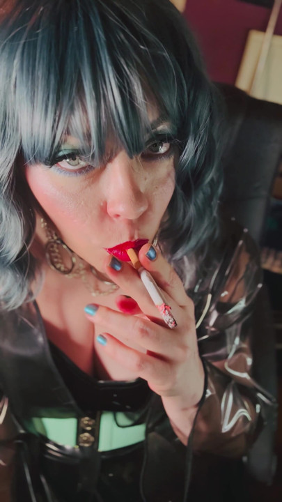 She's A PVC Dream! Tina Snua Smokes 2 Cigarettes With Drifts, Snap Inhales & OMI. Cough, Smoking Smoker | Clip 1
