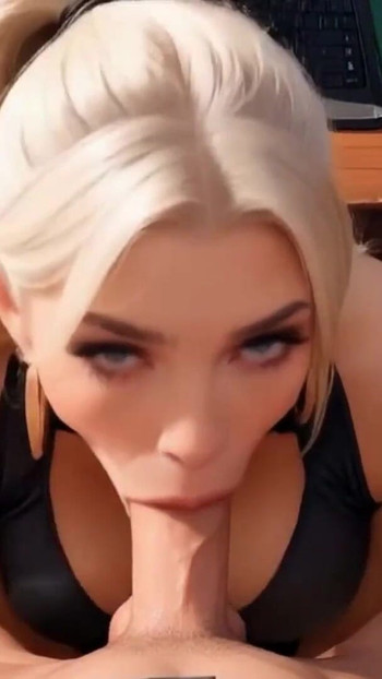 Captivating moment from "Bimbo Secretary Sucking HUGE COCK in Office! Deep Throat and Facial AI"
