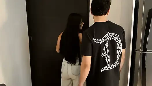 My Horny Boyfriend Gives Me a Hard Fuck No Matter That My Little Stepbrother Is by Our Side.