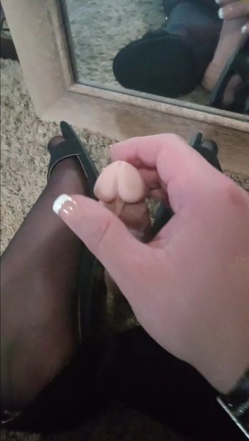 Teasing daddy's cock in heels