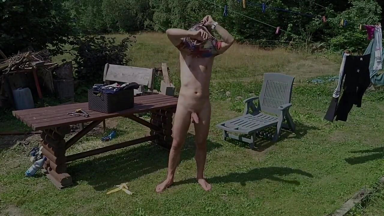 Jerking off While Hanging Out the Laundry