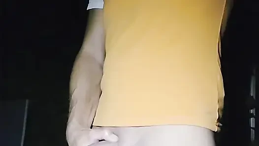 Skinny boy was caught pissing outside. But he couldn't stop and pisses a huge beam at you a second time