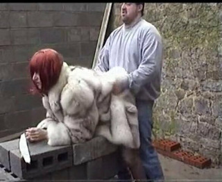 Husband fucks his wife in fox fur coat