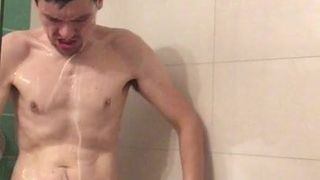 Showering and wanking my huge cock