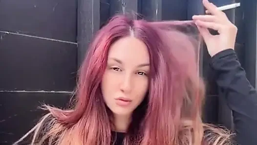 Smoking Outdoor Along Hair Fetish and Boobs Flash