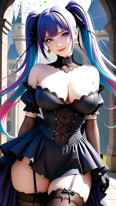 Hentai gothic girls with dyed hair showing off their big tits 2