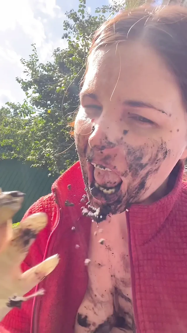 Licking Mud, Spit From Path, Walking with Dirt on Face and Tits