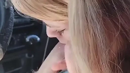 Pretty teen gives a hot POV blowjob in the car!