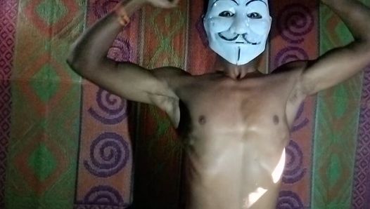 Desi bodybuilder builds his body by masturbating.