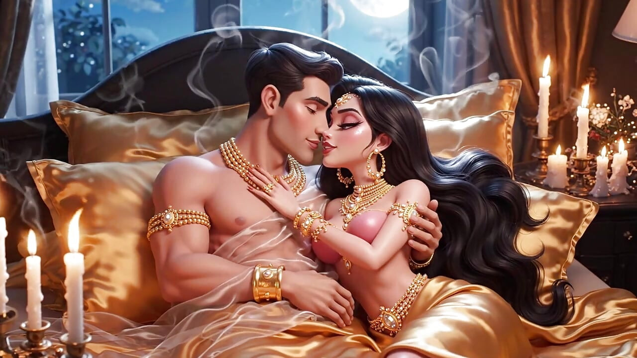 Royal Cartoon Couple Hot Night Passion Samling - Gullsmykker Animert Sensuell Romantikk