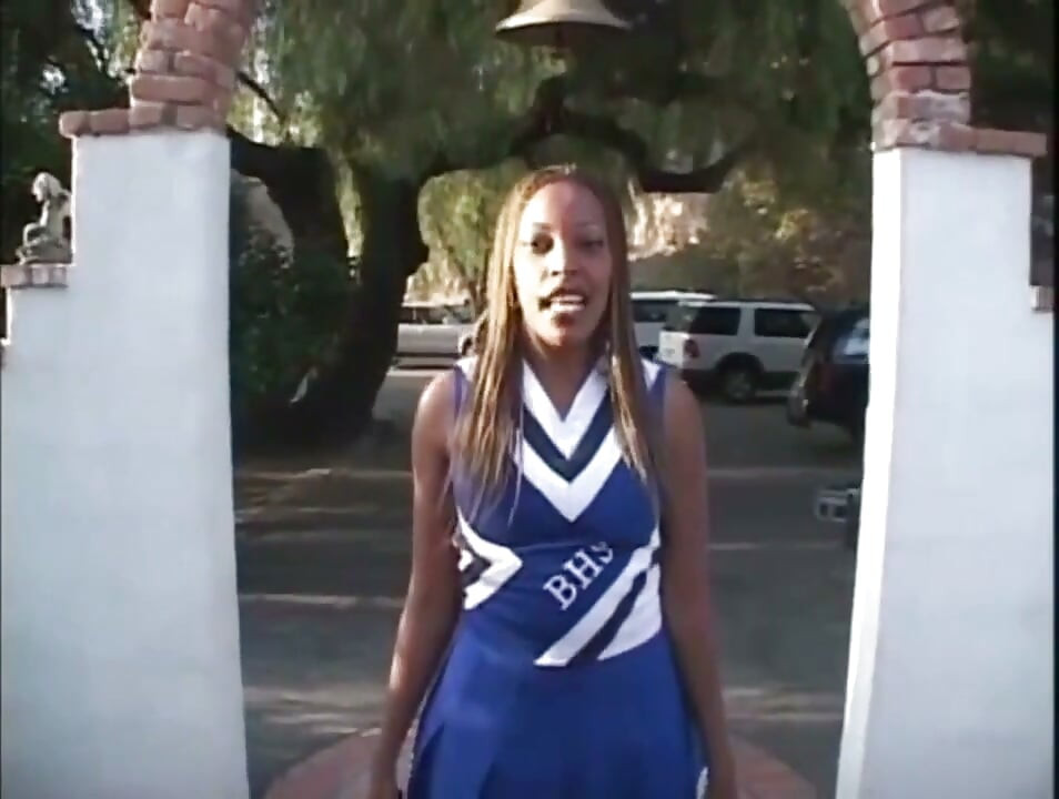 Sexy black cheerleader loves big white penis in pussy in mouth...cum in mouth