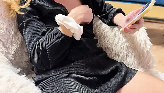 Wife exposing and playing with her juicy pussy in a hotel lobby bar in public