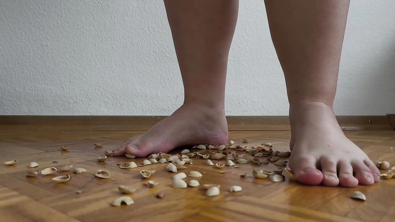 130kg Woman Walking on Pistachio Shells - Crunching Sounds