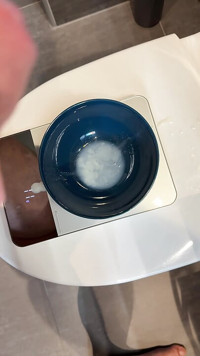 Huge cumshot in a bowl