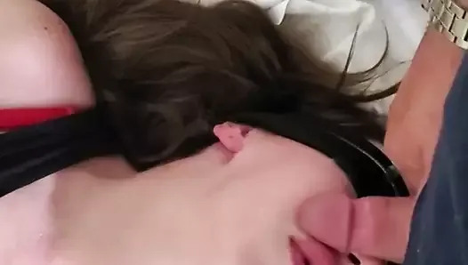slut begs for facial and thanks guy for his cum