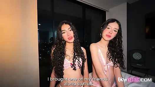 İki 18 yaşındaki latin kızla en iyi derin gırtlak üçlü seksi