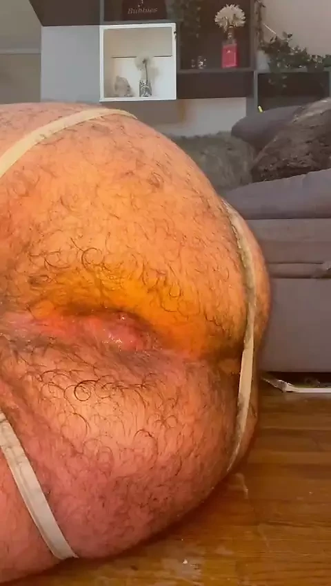 Fat chastity fag fists his ass