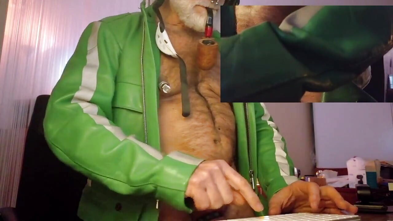 Cop Pumps His Balls, Cock and Nips While Wearing His Cop Leather