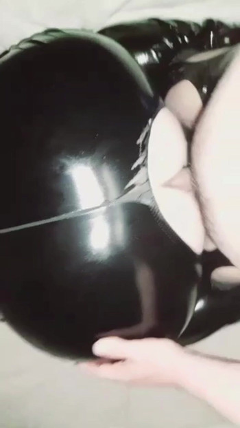 Wife in PVC fucks man while husband is at work