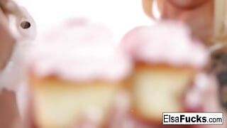Elsa Jean and Daisy play with some cupcakes and each other