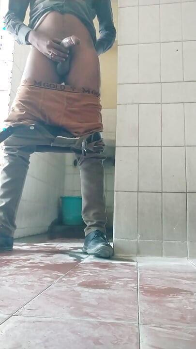 Guy Wanking His Huge Cock in the Bathroom