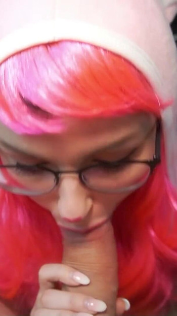 Thrilling moment from "Petite German Step-Sister give POV Blowjob after Cosplay Event in Costume"