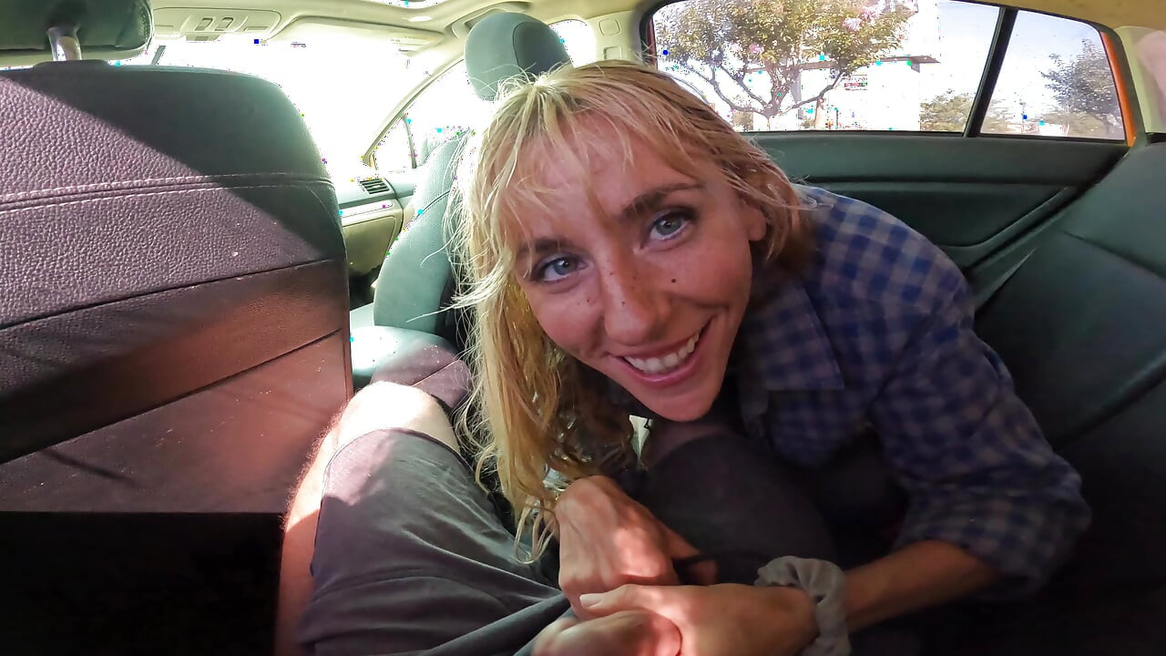 Petite Blonde Deepthroats Cock in Public Parking Lot