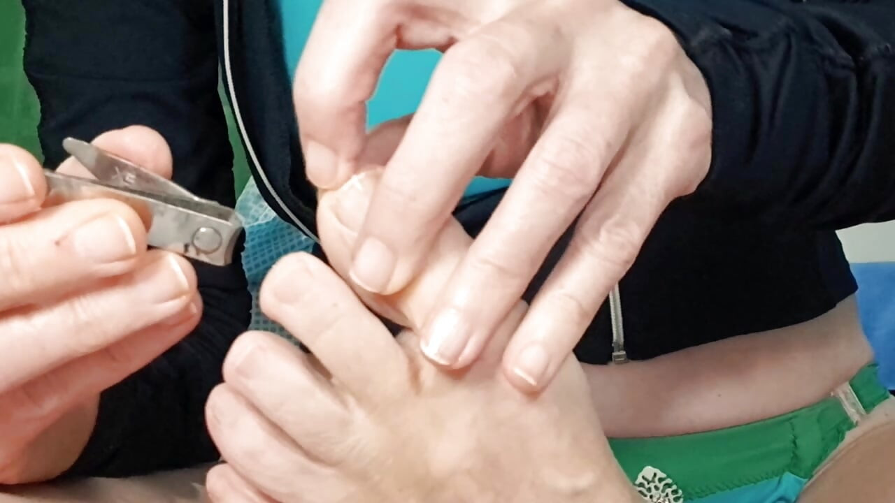 Cutting toes nails feet fetish and yoga pose