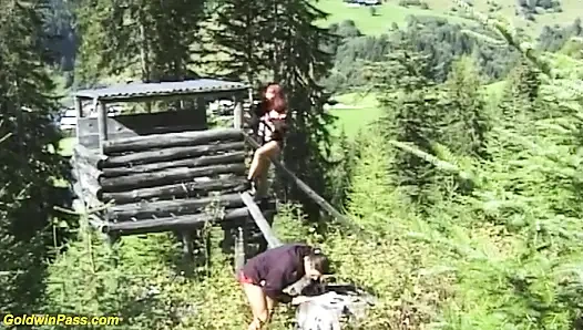 German couple fucks in front of the mountains