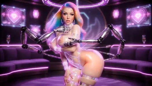 Rainbow Hair Mature Cyber Shibari Tease Robotic Arms Neon Pleasure 3D