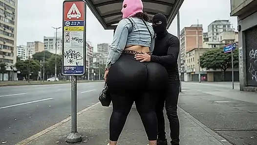 "Masked BBW Teases Stranger with Huge Ass at Train Station - Public Risk"