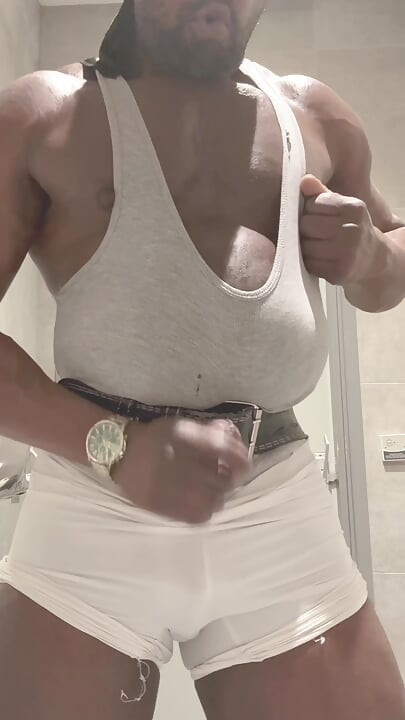 Black Muscle Stepdad Revealing Singlet Bate Cum Post Gym Shower