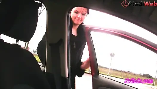 Nyllady's Revving in Black Ballet Flats and Nude Sheer Pantyhose