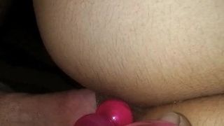 anal beads and creamy pussy