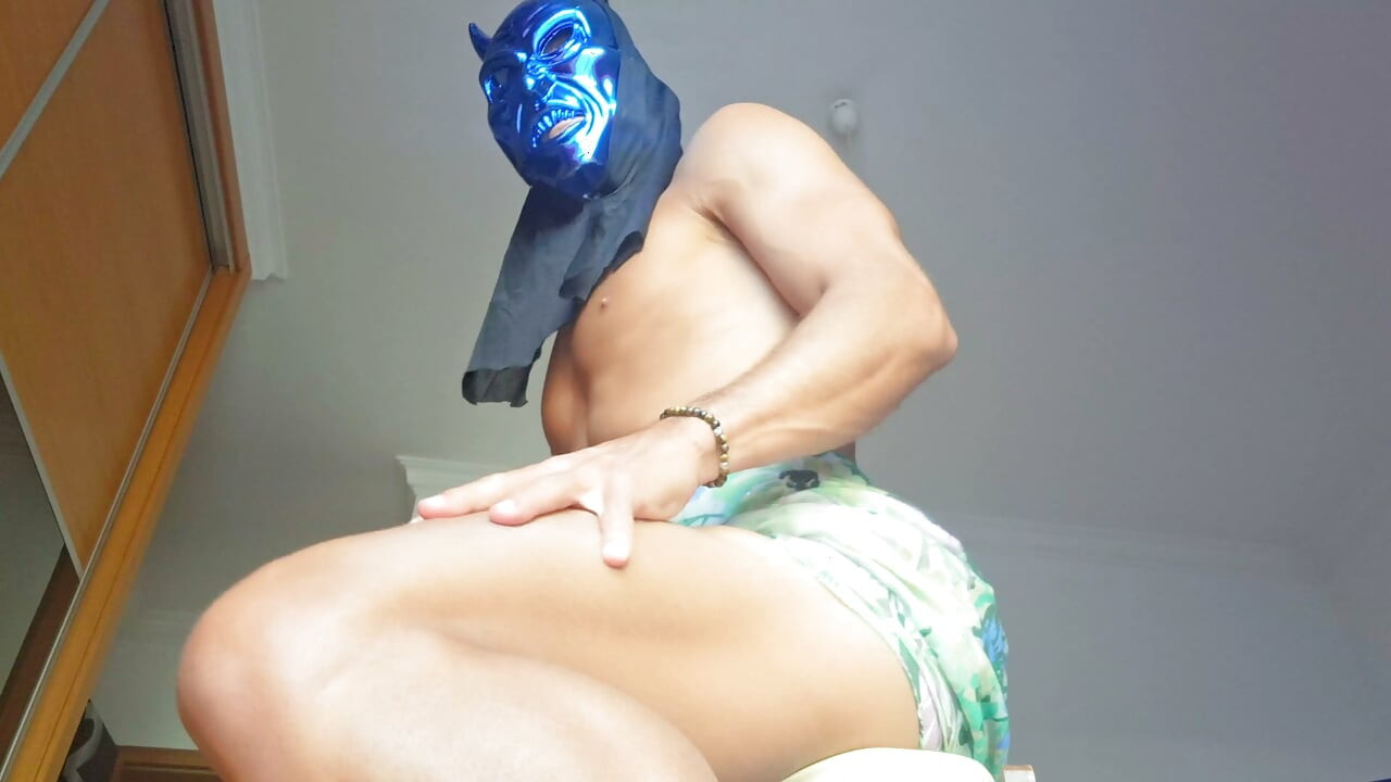 Blue Monster Mask Halloween Solo - Hard Cock Pounds Fleshlight Until Cumshot Inside